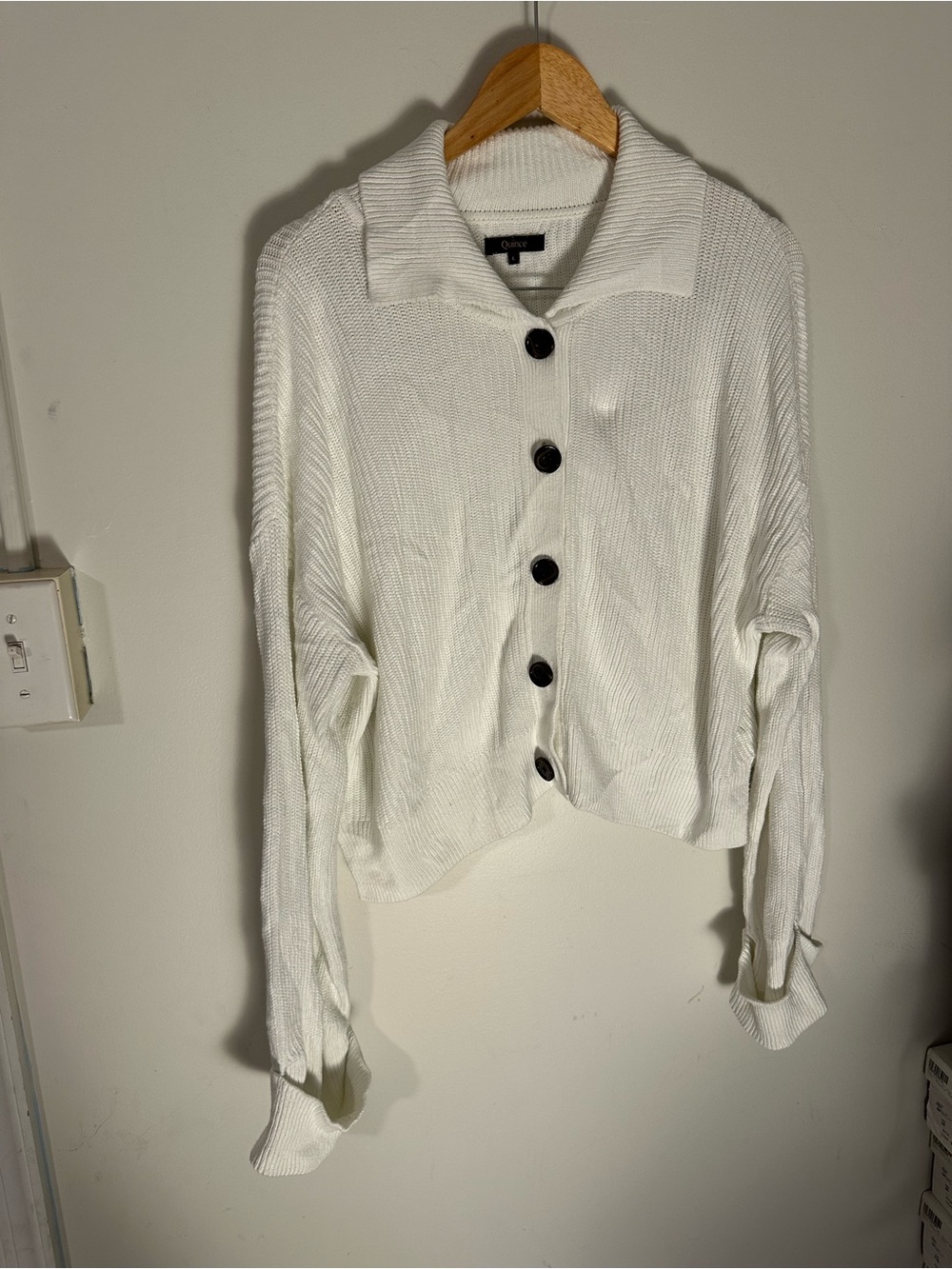 Quince Cream Button-Front Ribbed Cardigan - Picture 2 of 6